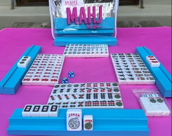 Full travel Mahjong set (waterproof bag) 166 travel tiles 4 racks/one with magnetic pusher. All have flat surface to expose your tiles.