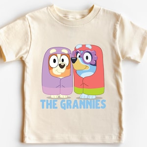The Grannies Janet Rita T-Shirt – Funny Blue Dog Cartoon Tee, Kids Dress-Up Shirt, Soft & Comfortable Unisex Character Tee