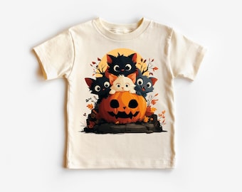 Kids Halloween Cat T-Shirt – Cute Kittens in Pumpkin Fall Tee – Toddler & Youth Spooky Season Shirt
