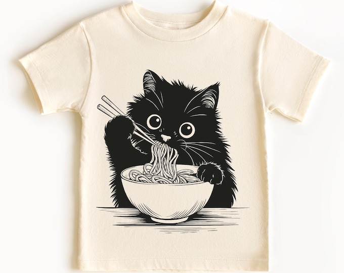 Noodle Cat Kids T-Shirt: Funny Ramen Kitten Tee