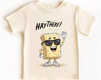 Hay There Farm Tee: Funny Cartoon Hay Bale Kids Shirt