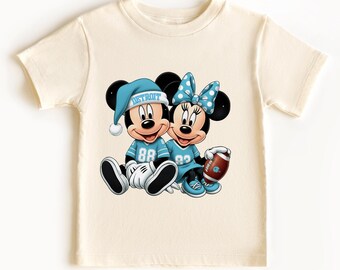 Detroit Football Mickey Minnie Kids T-Shirt, Blue Christmas Game Day Tee, Detroit Kids Sweatshirt