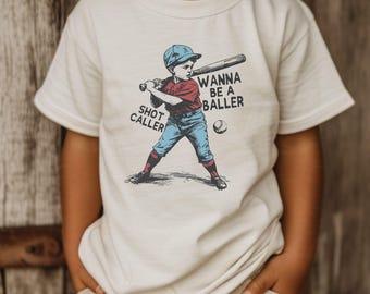 Retro Kids Baseball Shirt, Wanna Be a Baller Shot Caller Tee, Vintage Youth Graphic, Toddler Sports Outfit, Little Slugger Gift