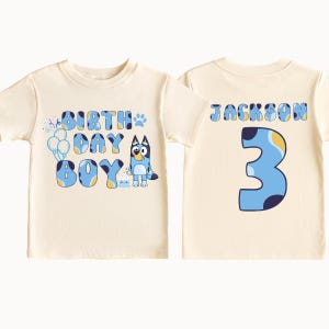 Custom Blue Birthday Boy Shirt – Name & Age Front and Back