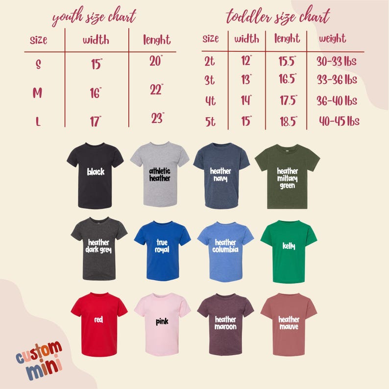 a group of children's t - shirts with the measurements