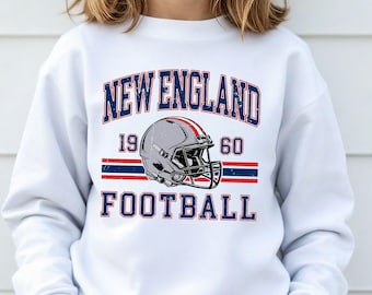New England Kids Football Sweatshirt Vintage Sports Graphic Youth Crewneck Red Blue Game Day Outfit Northeast Gift For Boys Girls