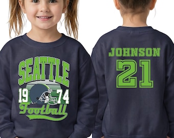 Custom Seattle Football Kids Sweatshirt Personalized Name and Number Youth Game Day Crewneck Custom Sports Gift for Boys and Girls