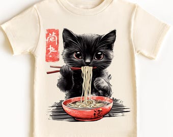 Noodle Cat Kids T-Shirt – Cute Black Kitten Ramen Bowl Tee, Funny Anime-Inspired Food Shirt Unisex Toddler & Youth Tee