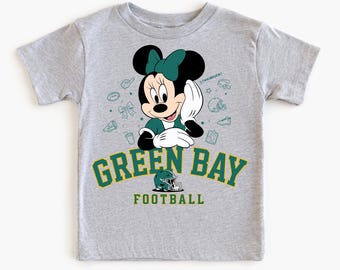 Green Bay Football Minnie T-Shirt, Kids Game Day Tee, Disney Football Shirt