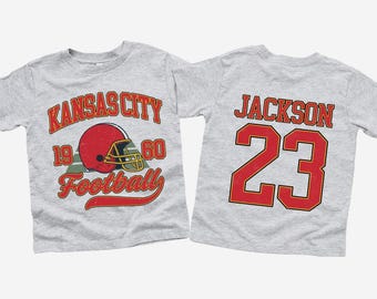 Kansas City Football Kids T-Shirt | Custom Name & Number Jersey Style Shirt