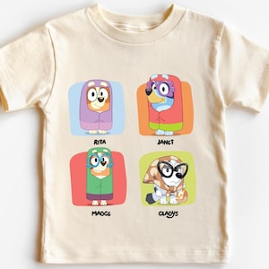 Grannies Squad Shirt – Funny Blue Dog Janet & Rita T-Shirt, Madge Bingo Muffin Dress-Up Tee, Soft Comfortable Kids Cartoon Shirt