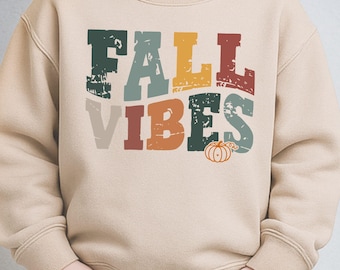 Fall Vibes Kids Sweatshirt, Retro Autumn Pumpkin Pullover, Cozy Girls Fall Shirt, Vintage Thanksgiving Outfit
