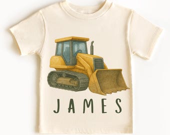 Personalized Bulldozer Kids T-Shirt: Custom Name Construction Tee
