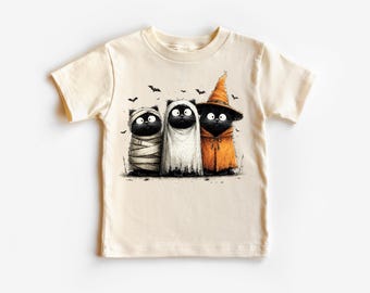 Kids Halloween Cat T-Shirt – Cute Ghost Mummy Witch Cats Pumpkin Tee – Toddler & Youth Spooky Shirt