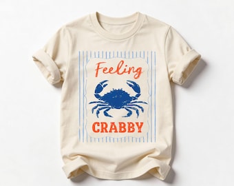 Feeling Crabby Shirt Funny Crab Kids Tee Summer Beach Top Coastal Toddler Apparel Nautical Vacation T-Shirt Cute Ocean Animal Graphic