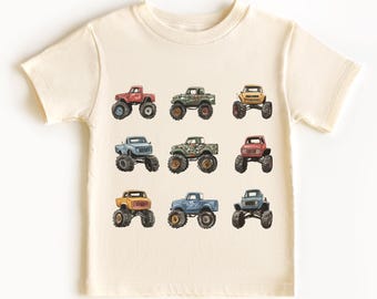 Monster Trucks Kids T-Shirt: Colorful Off-Road Trucks, Soft Cotton