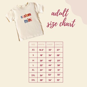 a t - shirt with the measurements for a child's size chart