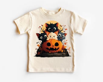 Kids Halloween Cat T-Shirt – Cute Kittens in Pumpkin Fall Tee – Toddler & Youth Spooky Season Shirt
