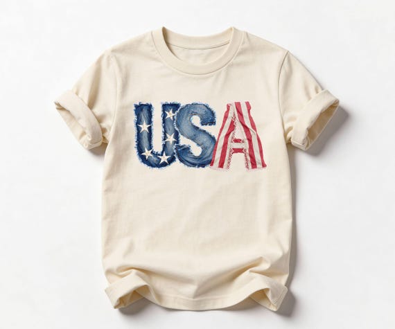 USA Denim And Lace Todler Shirt, 4th Of July Patriotic Tee, Fake Faux Patch American Boy Tee, Independence Day American Kids Toddler T-Shirt