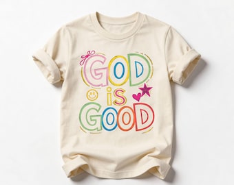 God Is Good Shirt Preppy Kids Christian Tee Colorful Faith Based Top Cute Religious Toddler Apparel Smiley Face Positive Vibes Toddler Shirt