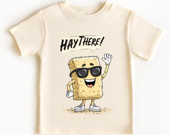 Hay There Farm Tee: Funny Cartoon Hay Bale Kids Shirt