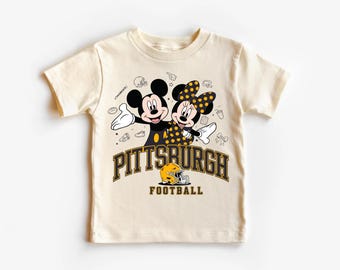 Pittsburgh Football Kids T-Shirt – Cute Mickey Minnie Style Game Day Tee – Toddler & Youth Shirt