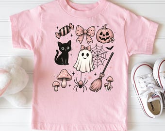 Kawaii Halloween Kids T-Shirt: Ghost, Cat & Pumpkin Tee