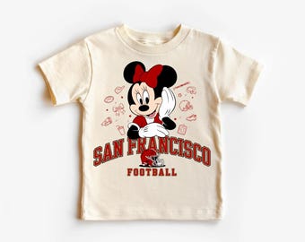 San Francisco Football Minnie T-Shirt, Kids Game Day Tee, Cream Short Sleeve Shirt