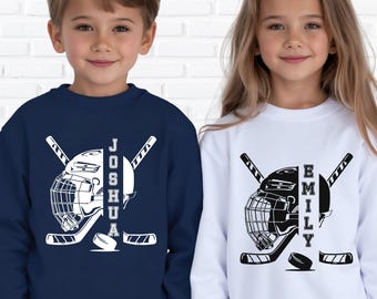 Personalized Kids Hockey Shirt, Custom Name Youth Hockey Tee, Boys Girls Hockey T Shirt, Custom Hockey Sweatshirt Gift