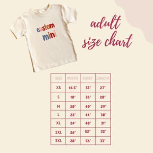 a t - shirt with the measurements for a child's size chart