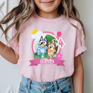 Blue Dog Birthday Custom Age T-Shirt – Personalized Kids Party Tee, Cartoon Puppy Birthday Shirt