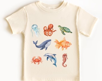 Watercolor Sea Animals Kids T-Shirt: Ocean Life Graphic Tee