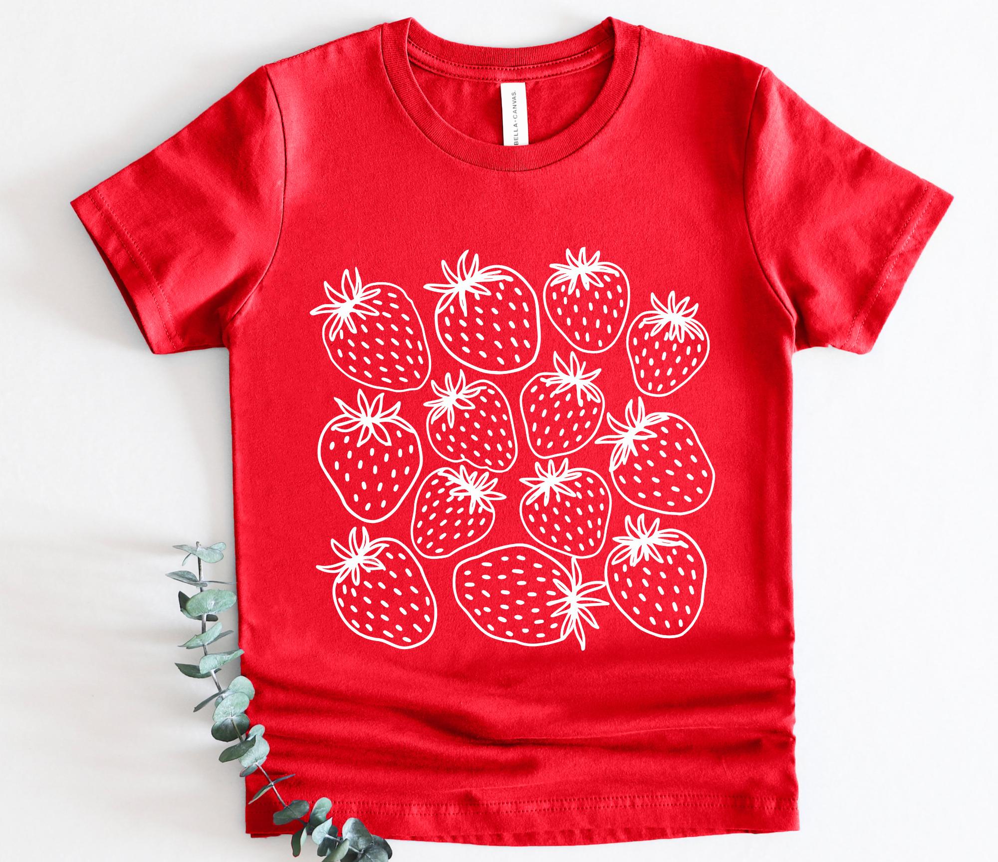 Strawberry Outline Kids T-Shirt – Minimalist Fruit Print Toddler & Youth Tee, Hand-Drawn Berry Design Shirt