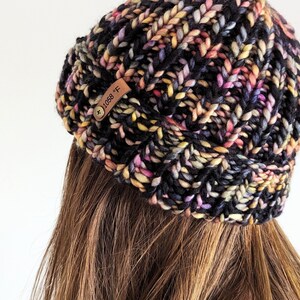 SALAMANDER black/colorful beanie - premium 100% merino bulky folded brim beanie