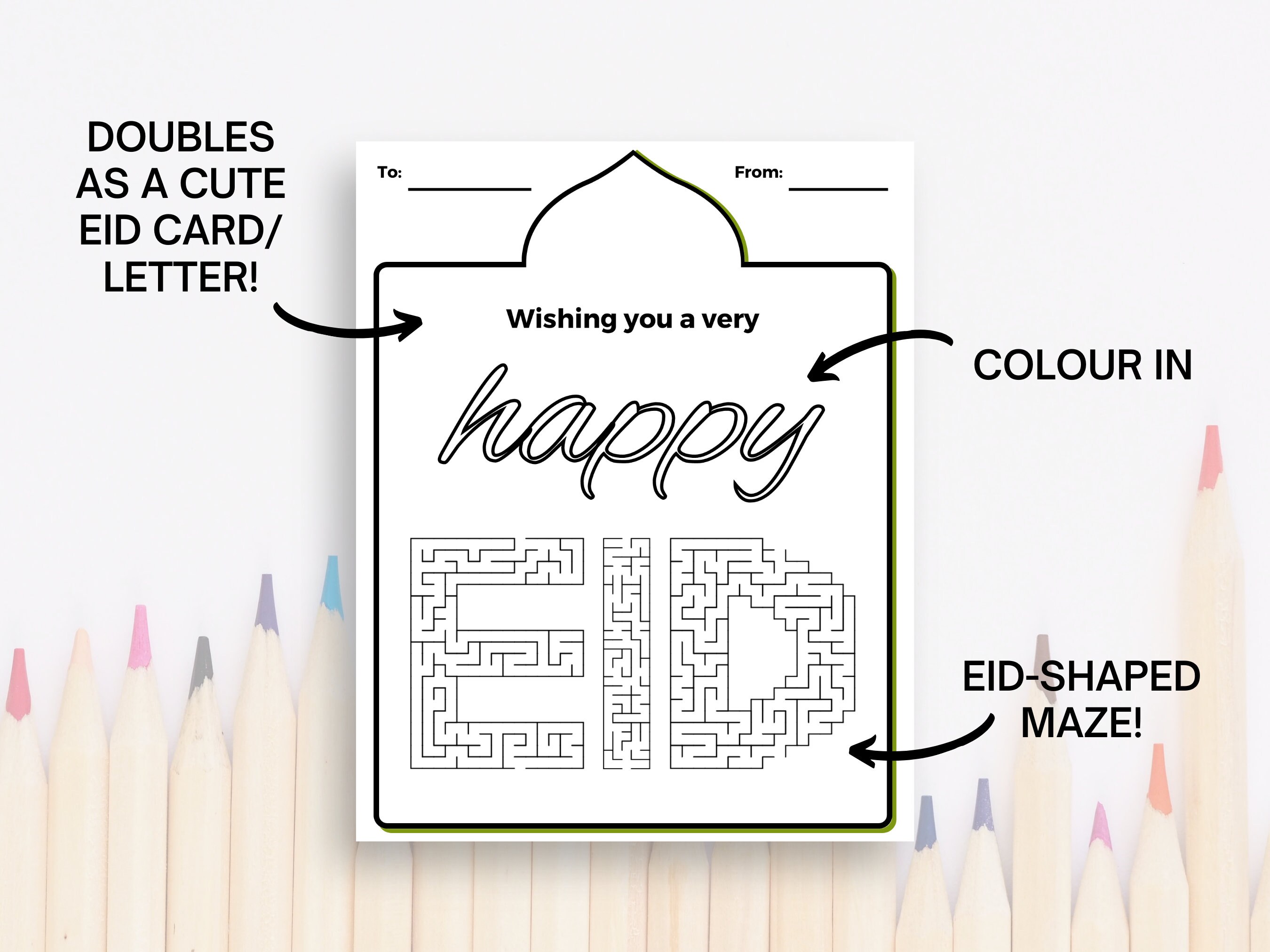 Happy Eid Maze &amp; Coloring Card Printable Eid Games for Kids Eid Mubarak ...