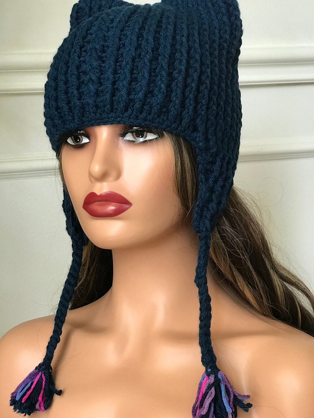 Crochet Cat Hat Ear Flaps, Cat Cap, Spring Hat, Winter Hat, for Girls