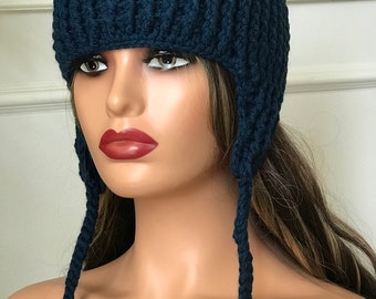 Crochet cat hat ear flaps, cat cap, spring hat, winter hat, for girls, women. A 67
