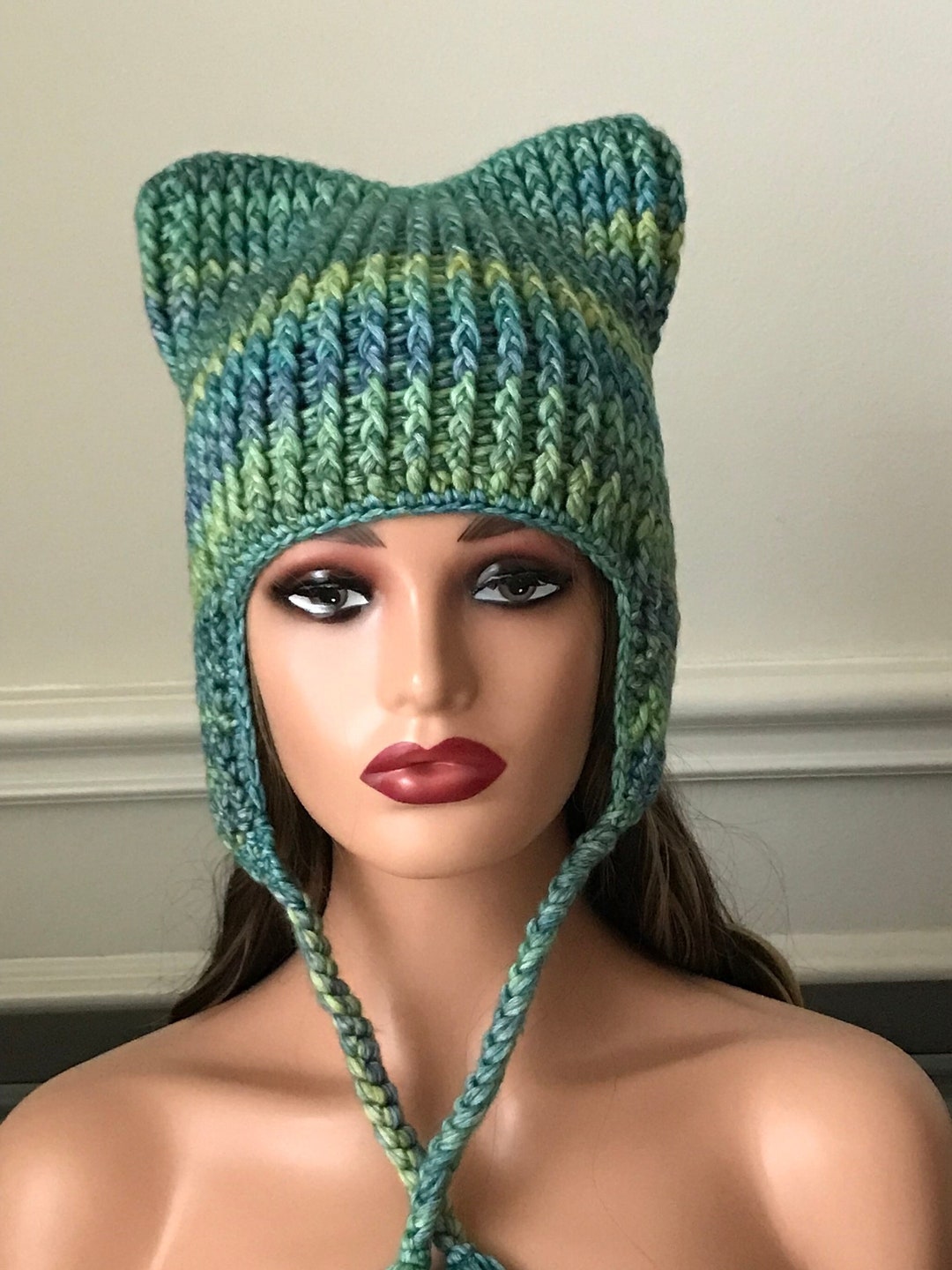 Crochet Cat Hat Ear Flaps, Cat Cap, Spring Hat, Winter Hat, for Girls