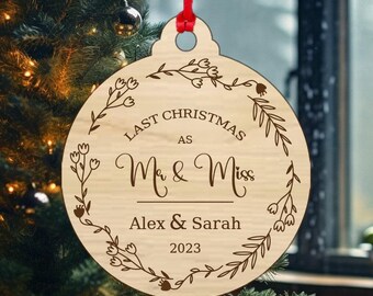 Personalised Christmas Bauble Custom Last Xmas As Mr & Miss Wooden Ornament Xmas Tree Decor Gift