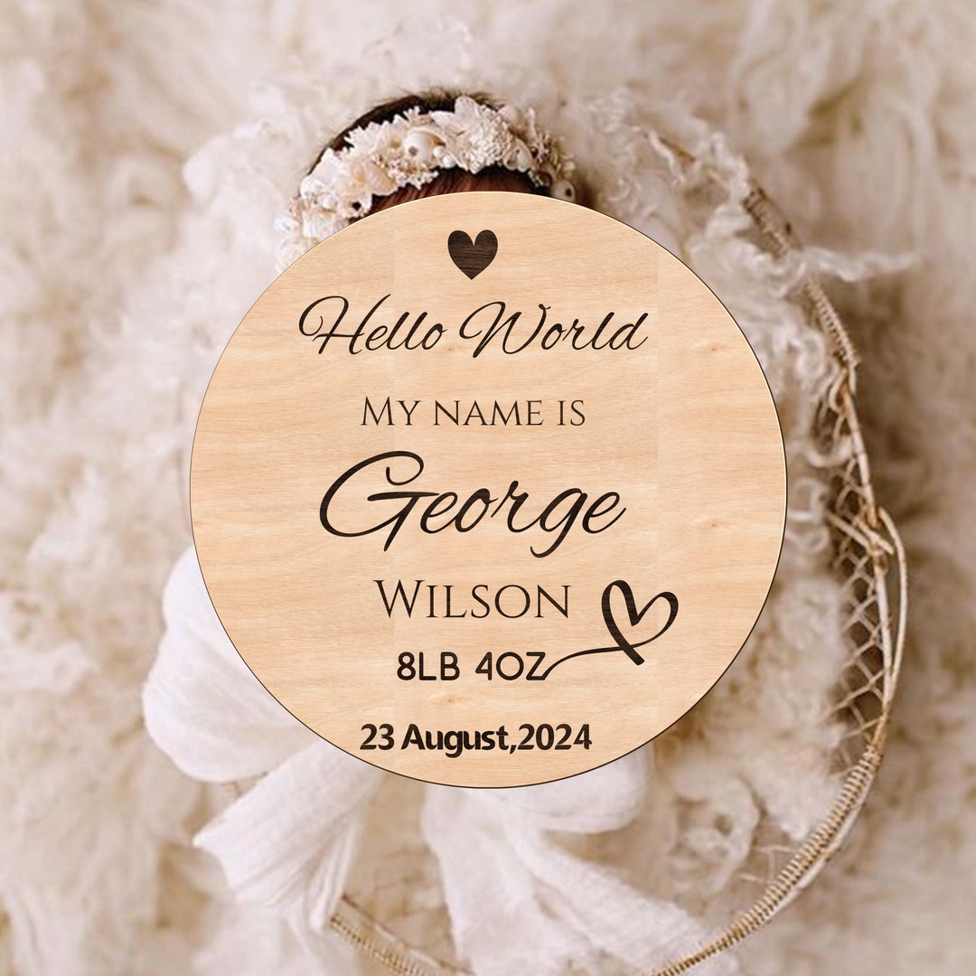 Personalised Hello World Baby Birth Announcement Plaque New Born Gift ...