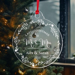 Personalised Wedding Bauble Custom Last Xmas As Mr & Miss Ornament Christmas Keepsake Gift image 3