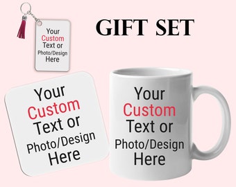 Personalised Mug Custom Text Mug Personalised Photo mug Logo Mug, gift, Birthday, Anniversary Gift Set, Father Day Gift Set, Custom Keychain