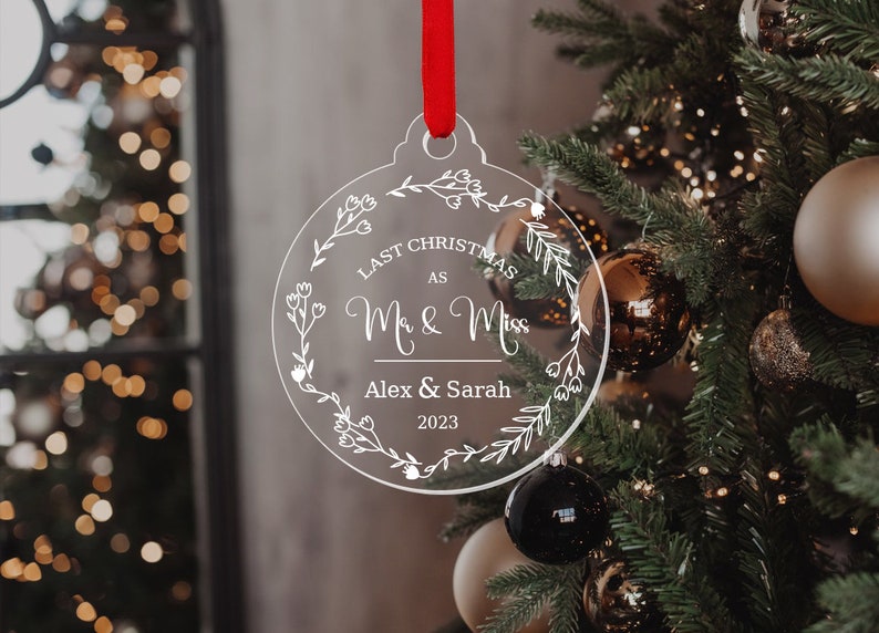 Personalised Wedding Bauble Custom Last Xmas As Mr & Miss Ornament Christmas Keepsake Gift image 8