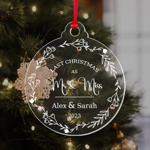 Personalised Wedding Bauble Custom Last Xmas As Mr & Miss Ornament Christmas Keepsake Gift image 1