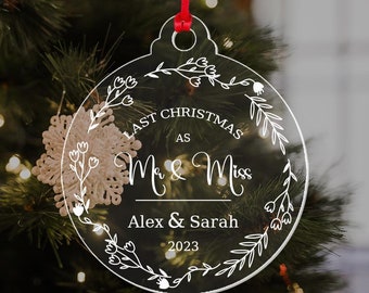 Personalisierte Hochzeitskugel Kundenspezifische letzte Weihnachten als Mr & Fräulein Ornament Weihnachtsandenken Geschenk