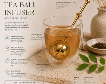 Infusor de té de acero inoxidable dorado, para té de hojas sueltas