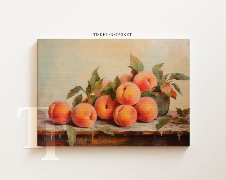 Still Life Oil Painting of Peaches Vintage Style Digital Download Printable Kitchen Wall Art image 2