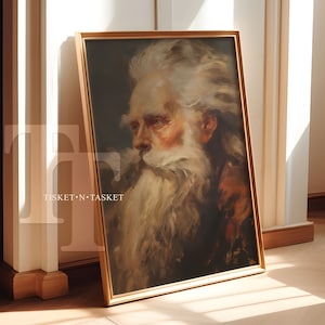 Tableau représentant un homme barbu, portrait de style vintage | Art mural vertical imprimable en téléchargement numérique