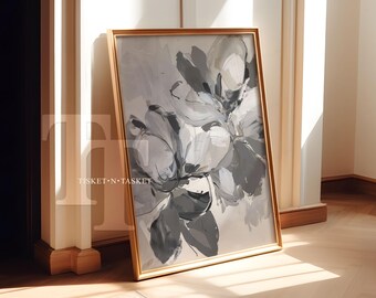 Grey Painted Abstract Flowers Print: Printable Wall Art (Digital Download)