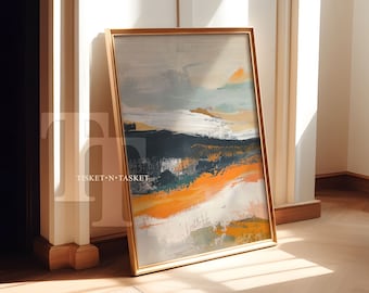 Pintura abstracta texturizada en azul, naranja y blanco / Arte de pared imprimible para descarga digital
